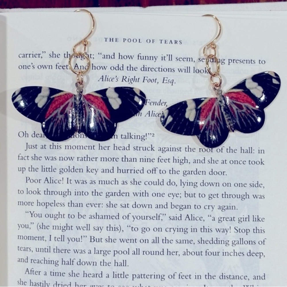 Large Black‎ Moth & 14k Gold Plated Earrings NWT